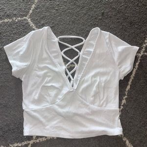 White Ribbon Tied Crop Top